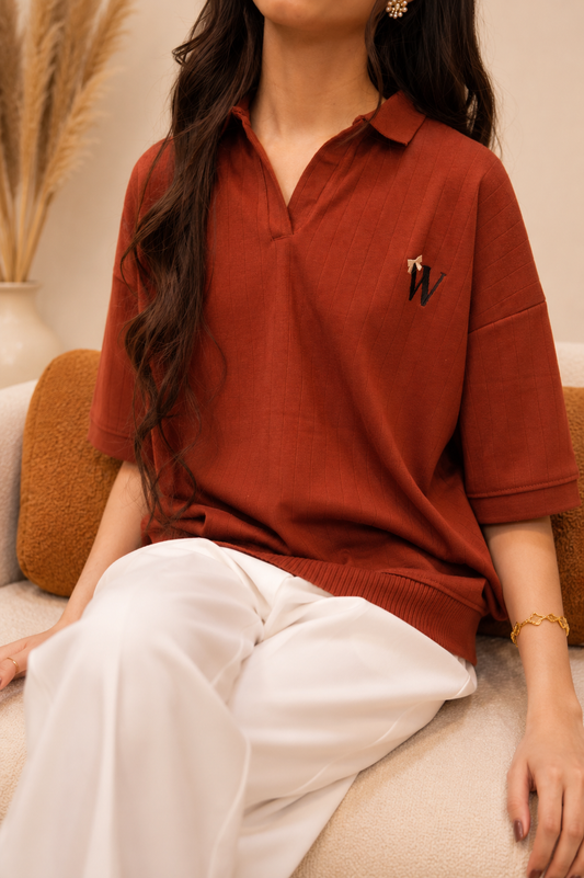 Cinnamon Brown Polo – Embroidered Monogram