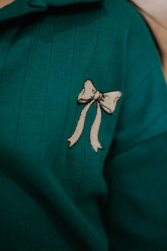 Emerald Green Polo – Embroidered Bow