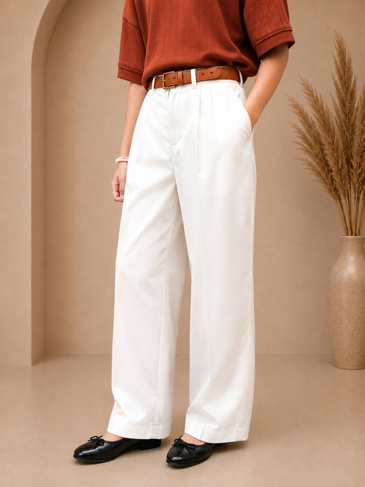 Korean Fit Dress Pants – Ivory White Double Pleated