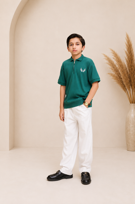 Emerald Green Polo – Embroidered Wings