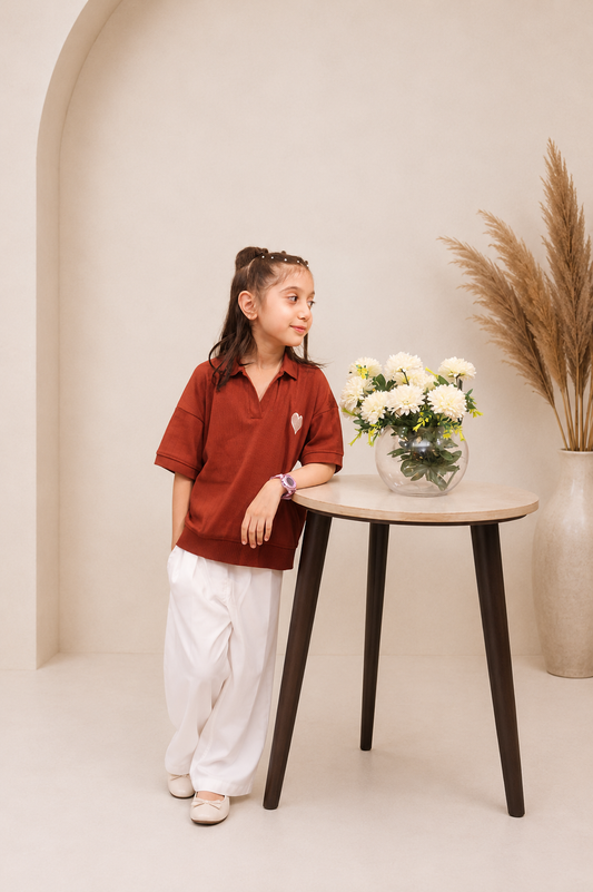 Cinnamon Brown Polo – Embroidered Heart