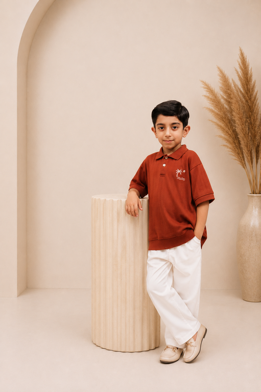 Cinnamon Brown Polo – Embroidered Beach Tree