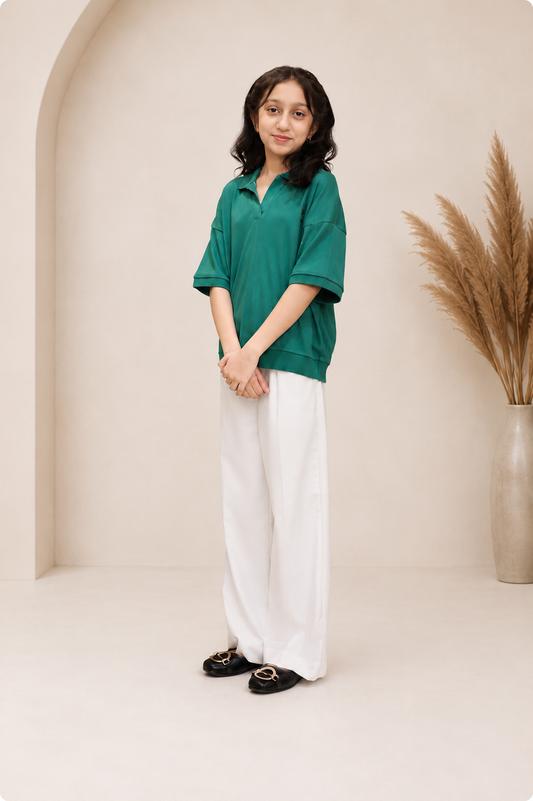 Emerald Green Polo – Embroidered Flower
