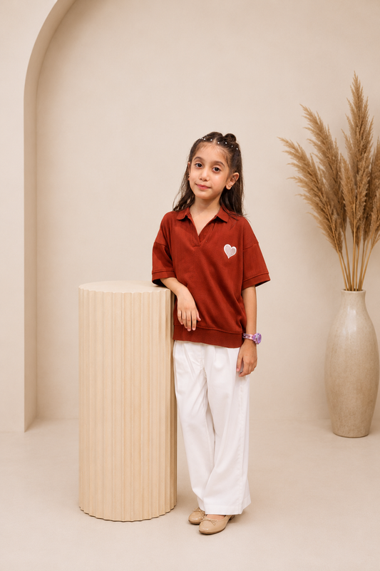 Cinnamon Brown Polo – Embroidered Heart