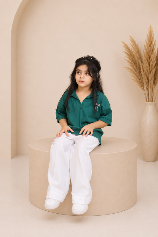 Emerald Green Polo – Embroidered Bow