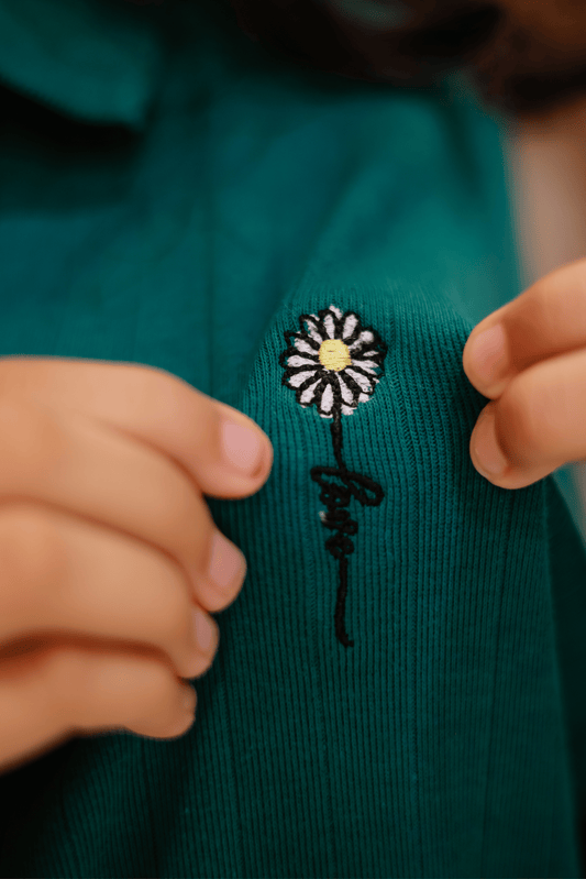 Emerald Green Polo – Embroidered Flower