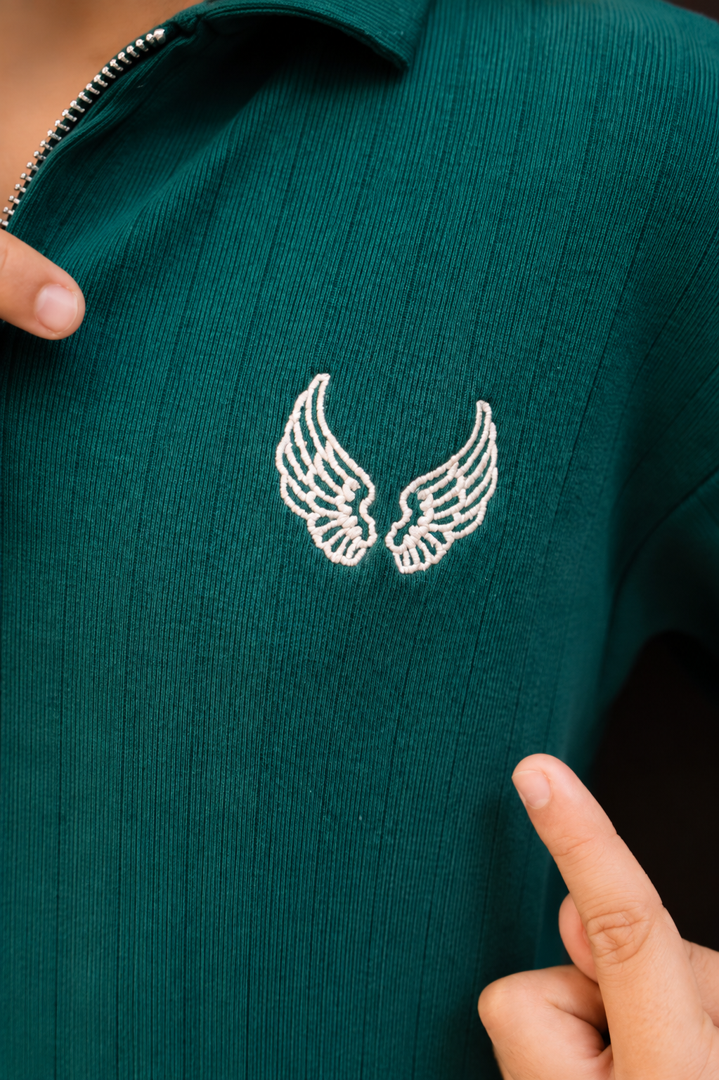 Emerald Green Polo – Embroidered Wings