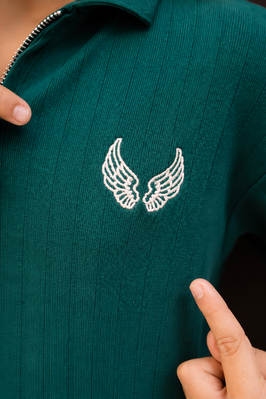 Emerald Green Polo – Embroidered Wings